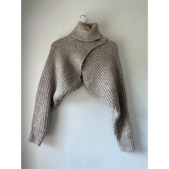 Zara Oatmeal Bolero Cropped Cardigan Sweater - Picture 1 of 8